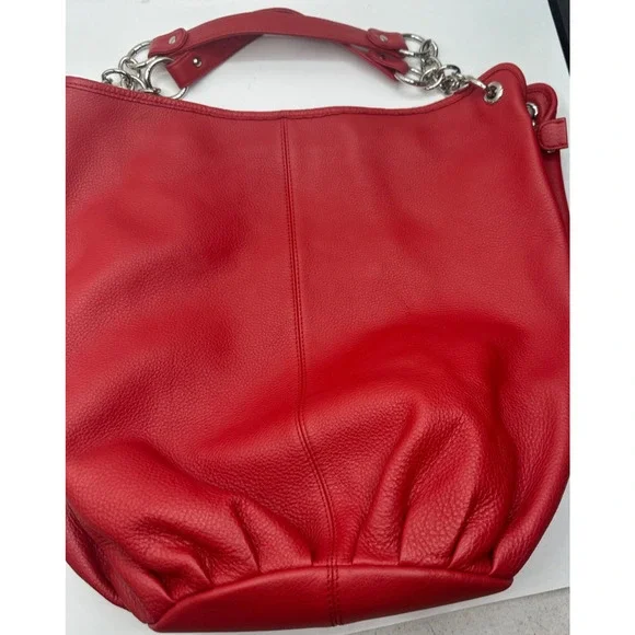 Auth. BODHI Red Leather Chain Handbag Shoulder BBW00045111 Soft Zip Top Pockets - Picture 1 of 9